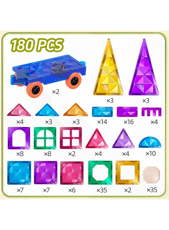 TEMI TEMI Magnetic Tiles,180 Piece Building Blocks, Magnets Building Set, STEM & Learning & Education Toys Christmas Toy Gift for Ages 3 4 5 6 7 8+ Year Old Toddler Kids Boys and Girls  - Image 2