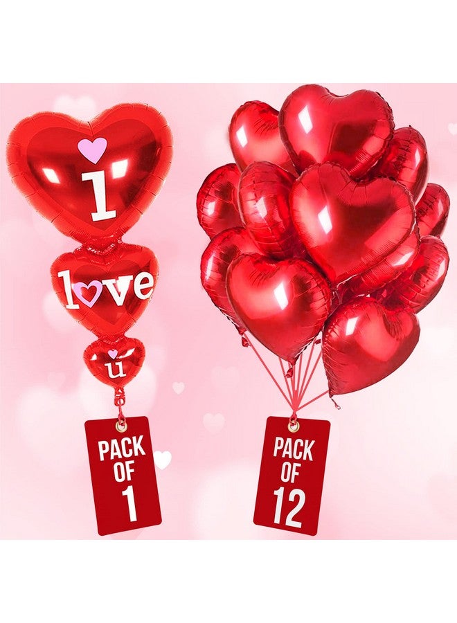 KATCHON 12+1 Red Heart Balloons Decorations Set Xtralarge 36 Inch | Red I Love You Balloons Red Heart Shaped Balloons 18 Inch Romantic Decorations Special Night | Happy Valentines Day Balloons - Image 5