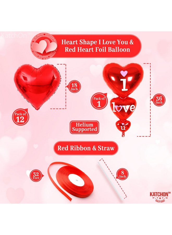 KATCHON 12+1 Red Heart Balloons Decorations Set Xtralarge 36 Inch | Red I Love You Balloons Red Heart Shaped Balloons 18 Inch Romantic Decorations Special Night | Happy Valentines Day Balloons - Image 2