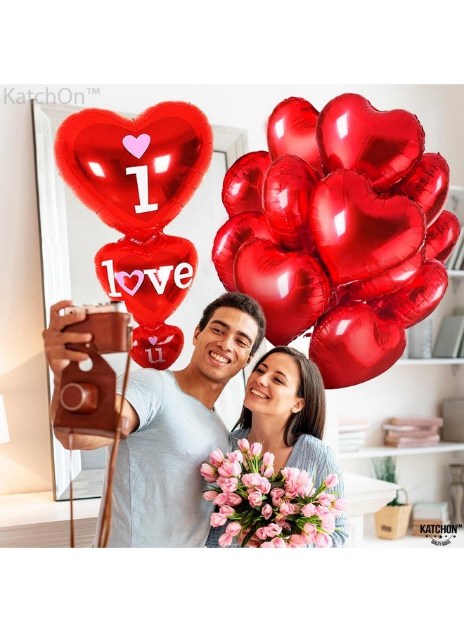 KATCHON 12+1 Red Heart Balloons Decorations Set Xtralarge 36 Inch | Red I Love You Balloons Red Heart Shaped Balloons 18 Inch Romantic Decorations Special Night | Happy Valentines Day Balloons - Image 3