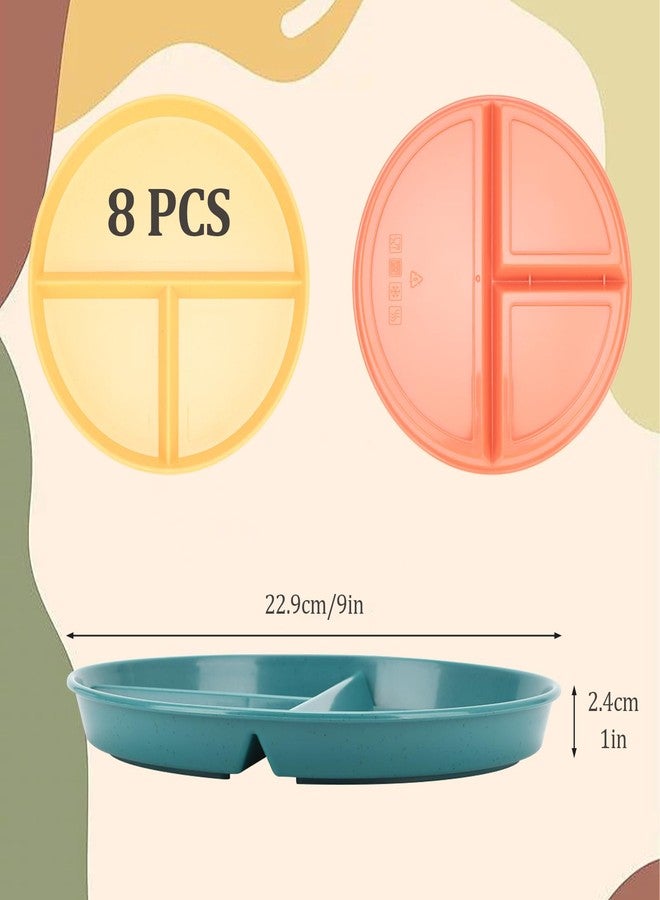 LYHLYA 9-Inch Unbreakable Divided Plates, 8-Pack Microwave & Dishwasher Safe Wheat Straw Plates, BPA-Free, 3-Compartment Portion Control Plates, Durable Dinnerware - Image 2