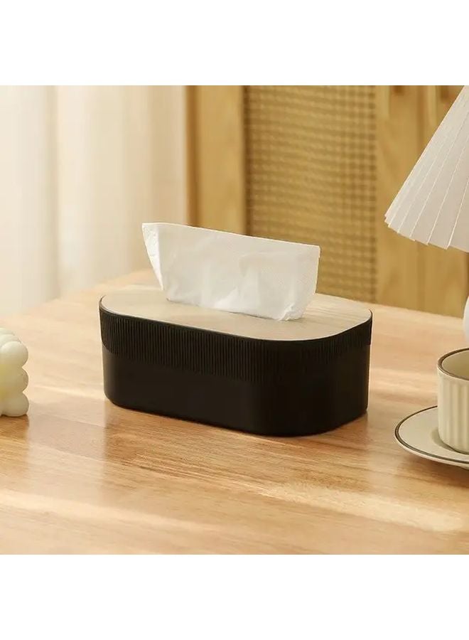 صندوق المناديل الخشبي الاسكندنافي الأسود ذو الغطاء البسيط مع تخزين منشفة الوجه والقناع - Image 1