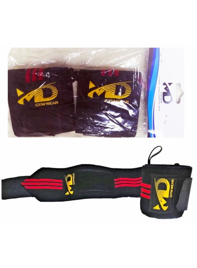 MD Gymwear Weight Lifting Wrist Wraps – Premium Wrist Support Straps for Strength Training, CrossFit, Powerlifting & Gym Workouts – Adjustable Compression Wrist Protectors for Men & Women – 2 Pieces (Black/Red) - Image 4