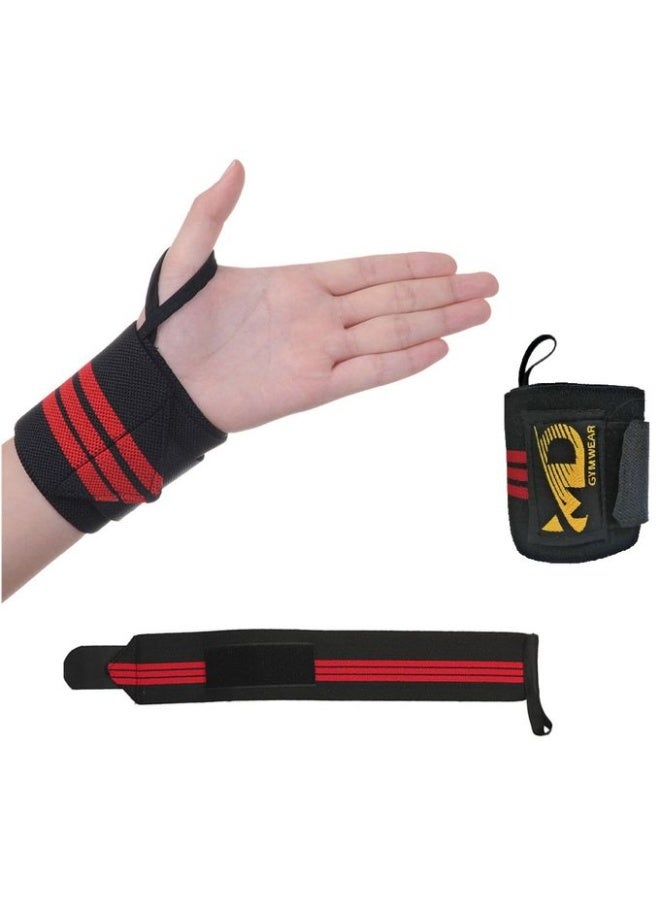 MD Gymwear Weight Lifting Wrist Wraps – Premium Wrist Support Straps for Strength Training, CrossFit, Powerlifting & Gym Workouts – Adjustable Compression Wrist Protectors for Men & Women – 2 Pieces (Black/Red) - Image 2