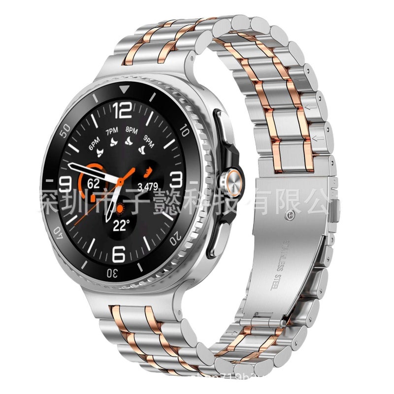 Adjustable Stainless Steel Rose Gold Link Smartwatch Band Compatible with Samsung Galaxy Watch 8 Classic with Fit Replacement Strap - Image 1