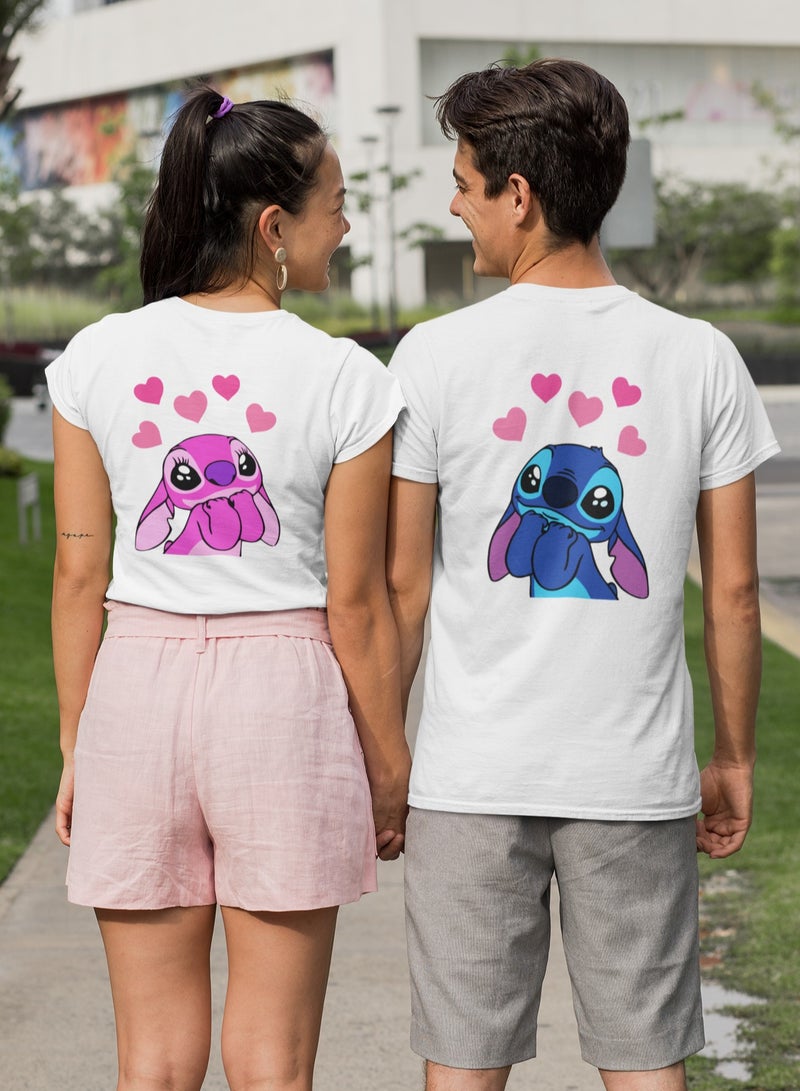 ZOOM Valentines Couple T-shirt Round Neck Short Sleeve Back Side Printing 
