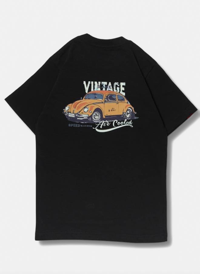 كيدو تيشيرت أطفال للجنسين أسود بتصميم "أجواء قديمة"