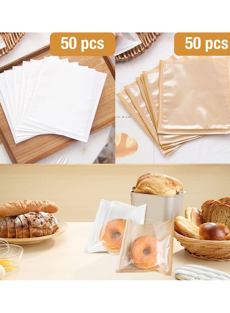نيبمينينت 100 Pcs Heat-Sealable Bakery Bags, Cookie Translucent Candy Kraft Paper Food Bags for Cookie, Cake, Bread, Sandwich, Chocolate, Candy, Snack (7.1 * 7.5 in) - Image 2