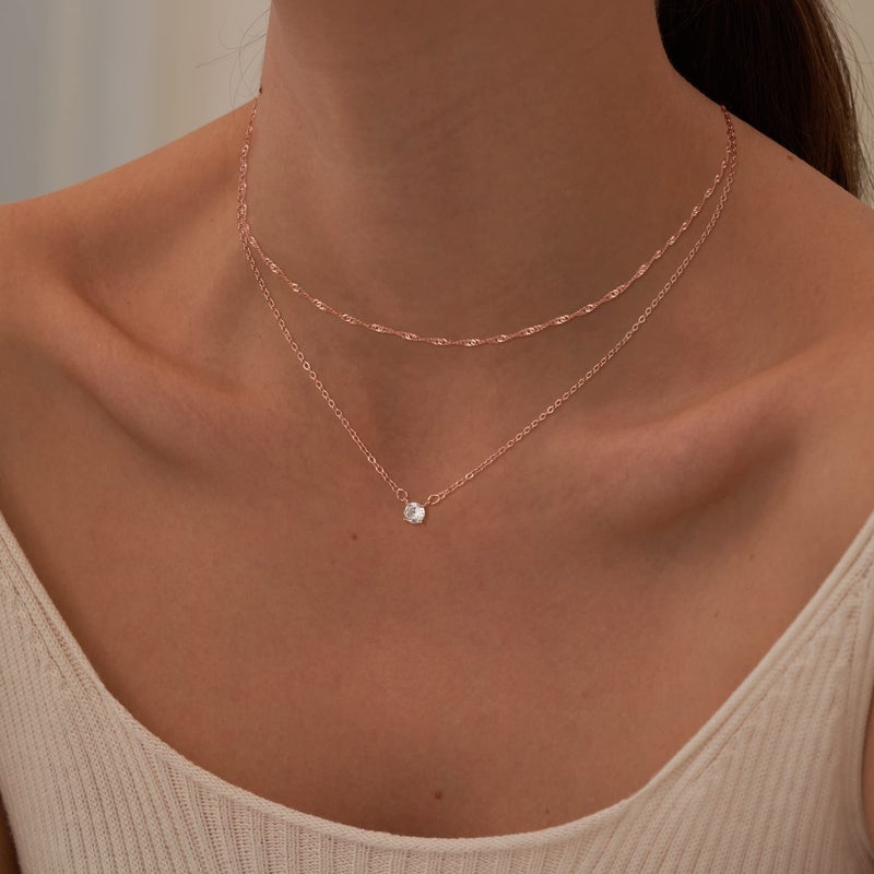 Tewiky Rose 14k Gold Plated Necklace, Layered Necklaces Chain Choker Necklaces for Women CZ Solitaire Simple Jewelry - Image 4