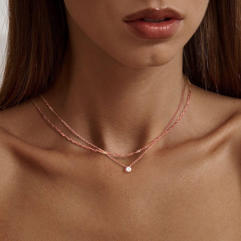 Tewiky Rose 14k Gold Plated Necklace, Layered Necklaces Chain Choker Necklaces for Women CZ Solitaire Simple Jewelry - Image 2