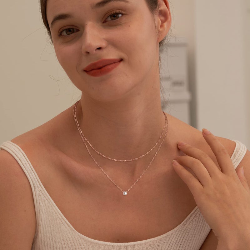 Tewiky Rose 14k Gold Plated Necklace, Layered Necklaces Chain Choker Necklaces for Women CZ Solitaire Simple Jewelry - Image 5