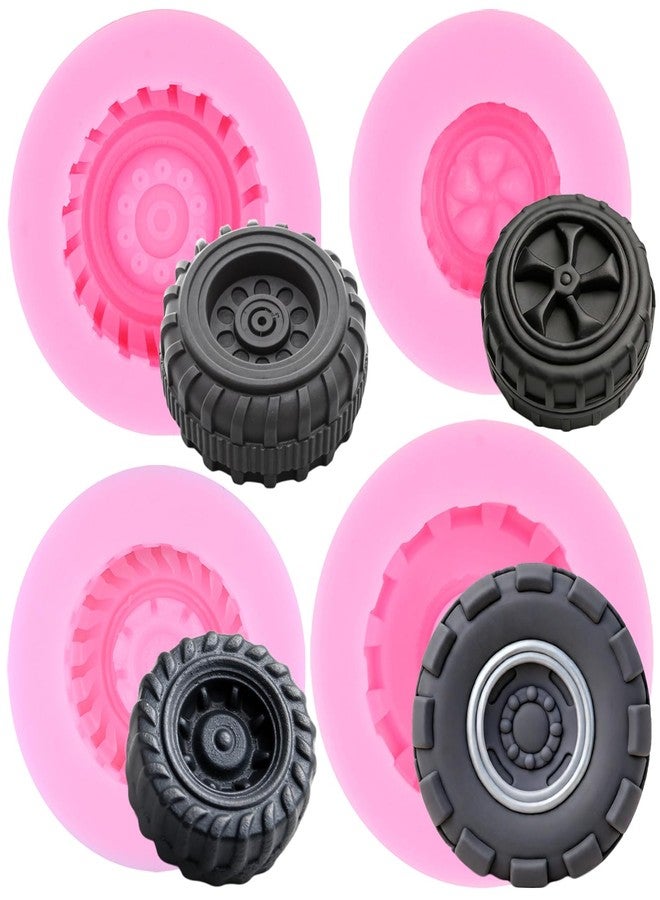 Mujiang Round Tire Fondant Mold Truck Wheel Silicone Molds Tire Chocolate Candy Mold For Cake Decorating Cupcake Topper Polymer Clay Gum Paste Set Of 4 - Image 1