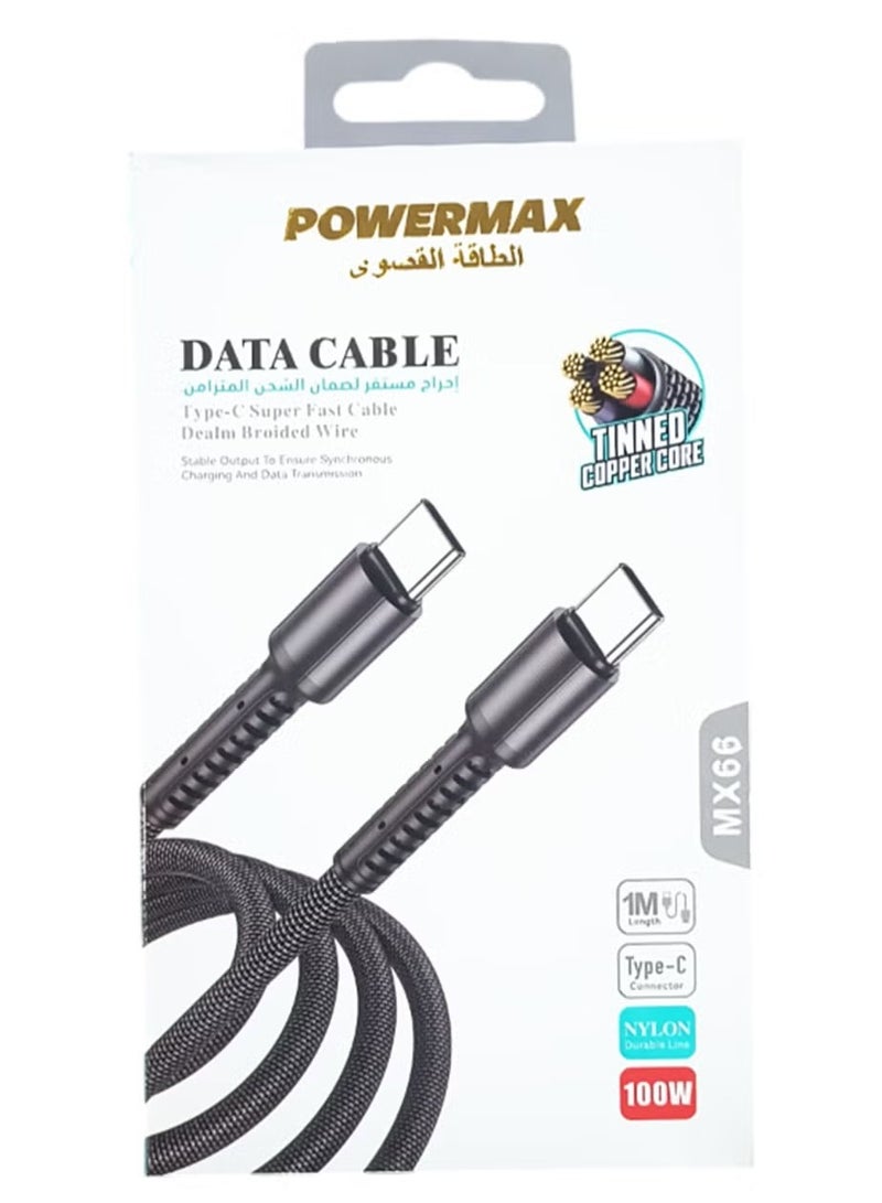 PowerMax MX66 Type C to TypeC Data Cable 1m 100W Fast Charging - Image 1