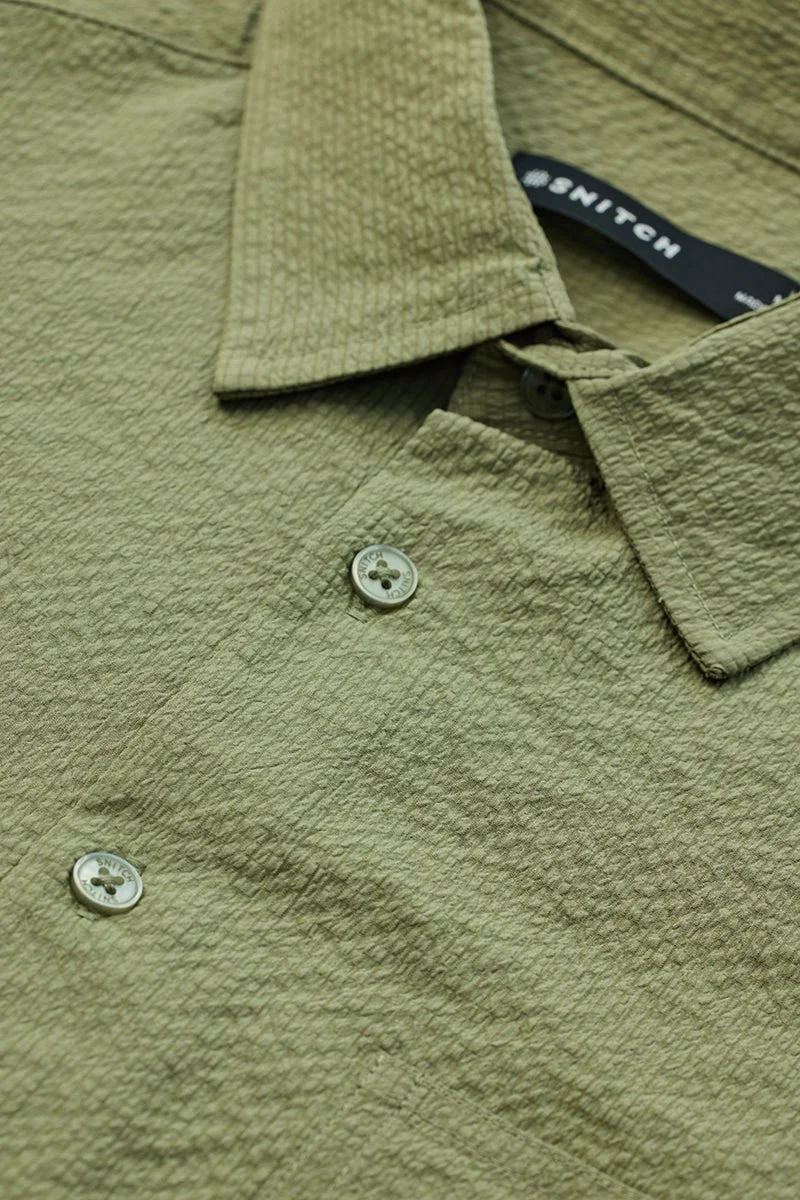 SNITCH Sage Green Textured Long Sleeve Slim Fit Shirt