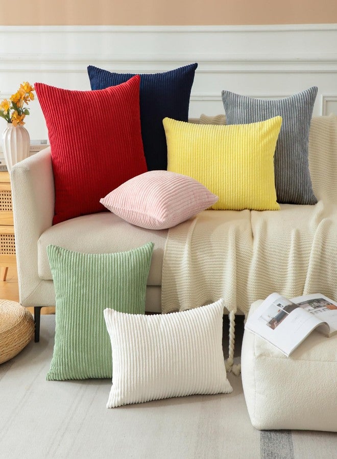 OTOSTAR Boho Decorative Throw Pillow Covers 16 x 24 Inch Soft Corduroy Solid Striped Pillow Covers Lumbar Cushion Case Couch Pillowcases for Sofa Bed Home Decor Pack of 2 (Beige White) - Image 5