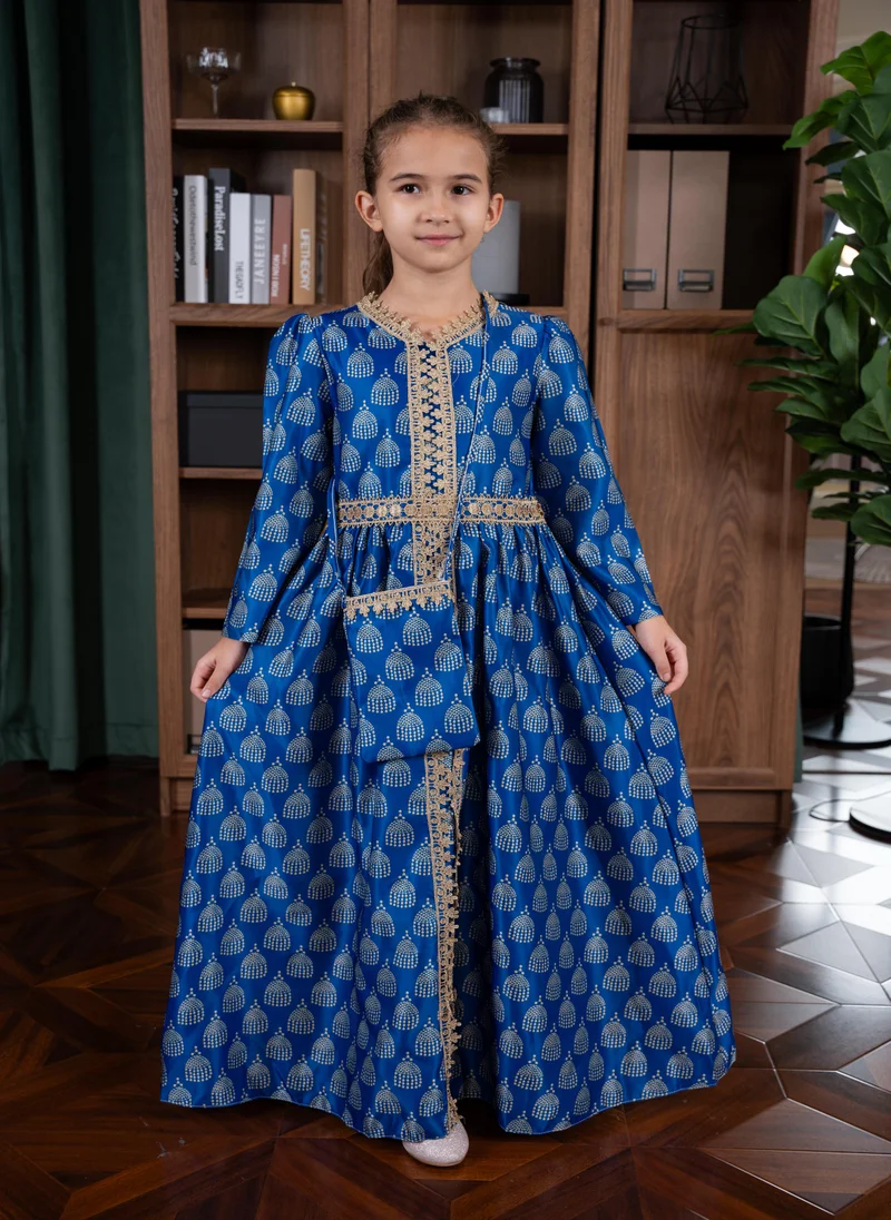 دىدانيالا Noor Embroidered Blue Jalabiya Abaya with Tie-Up Belt and  Sleeves -for Girl