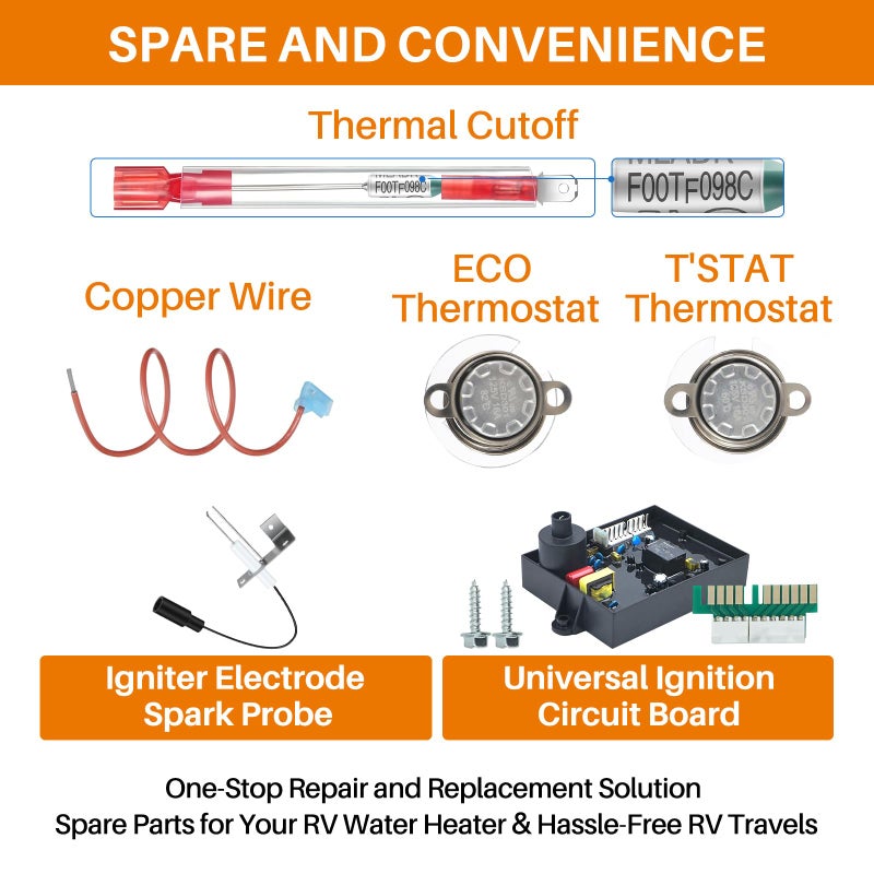 XINSTCO 3 In 1 RV Water Heater Replacement Parts Spare Kit for Atwood/Dometic, 91365 RV Water Heater Circuit Board, 91447 Thermal Cut Off & Thermostat Kit, 93868 Spark Probe Igniter Electrode - Image 2