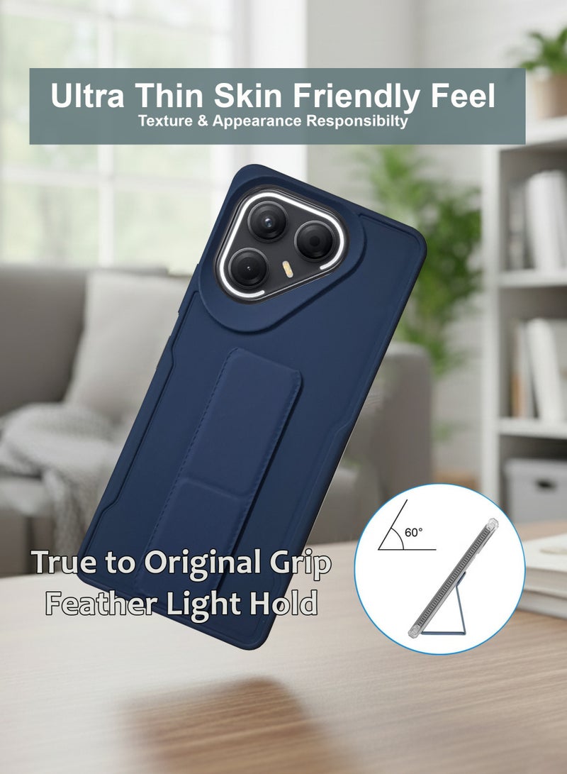 جراب Tecno Pova 7 بمقبض يدوي - حامل مغناطيسي وحامل مدمج لهاتف Tecno Pova 7 - قبضة قوية لحامل السيارة المغناطيسي، جراب سيليكون أنيق وعملي، يوفر أقصى درجات الراحة ومشاهدة بدون استخدام اليدين - أزرق داكن - Image 2