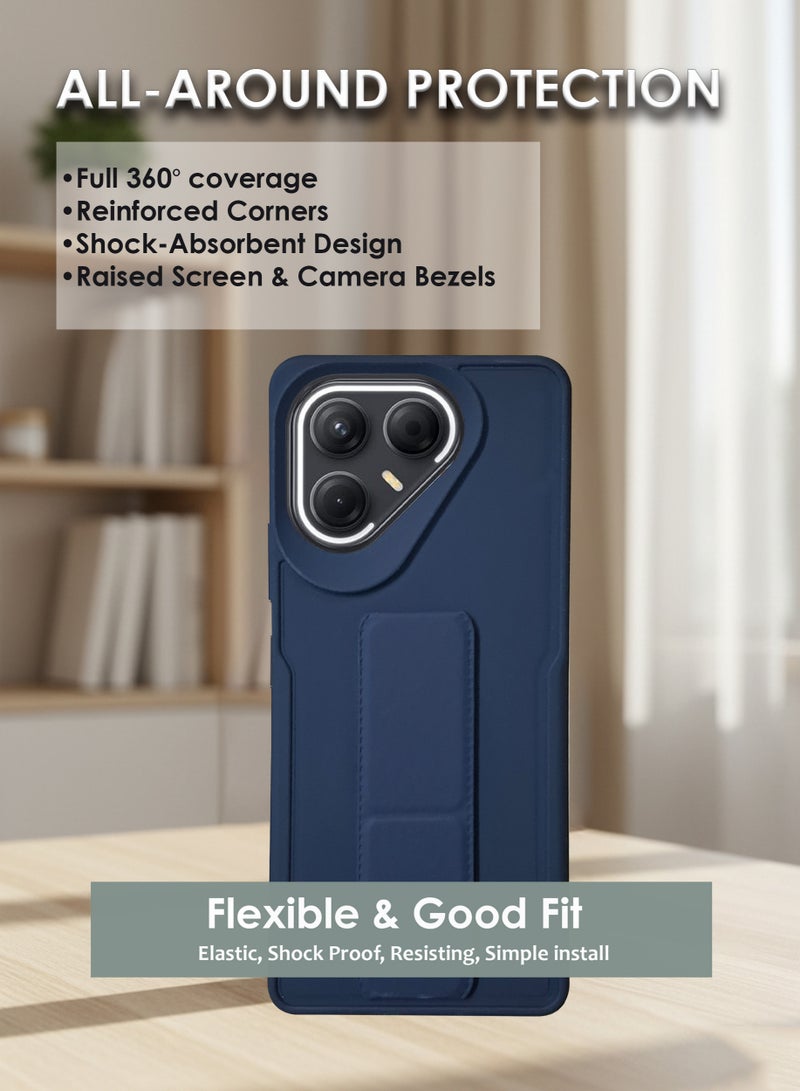 جراب Tecno Pova 7 بمقبض يدوي - حامل مغناطيسي وحامل مدمج لهاتف Tecno Pova 7 - قبضة قوية لحامل السيارة المغناطيسي، جراب سيليكون أنيق وعملي، يوفر أقصى درجات الراحة ومشاهدة بدون استخدام اليدين - أزرق داكن - Image 4