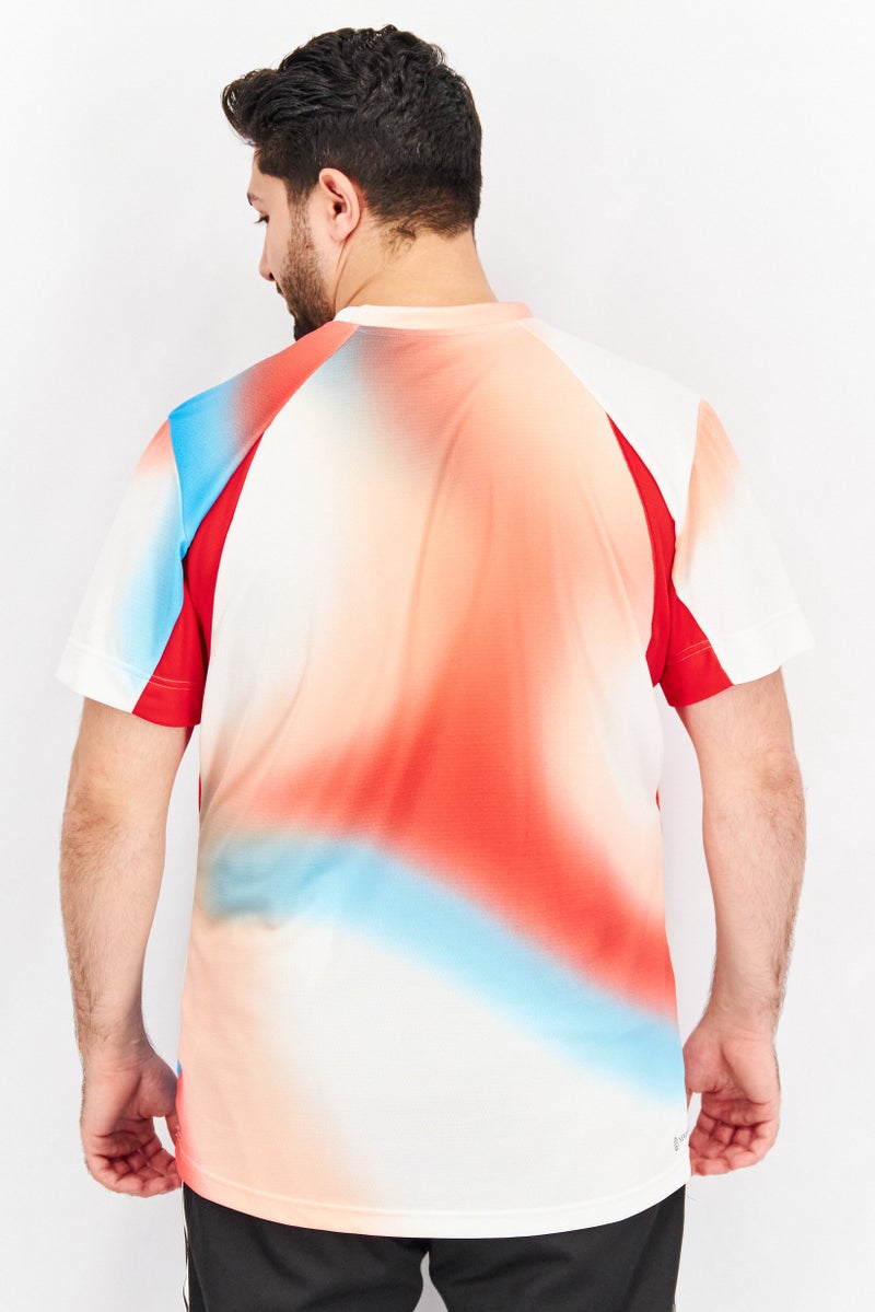 Adidas Men Sportswear Crew Neck Brand Short Sleeve Shirt, Red/White - Image 3