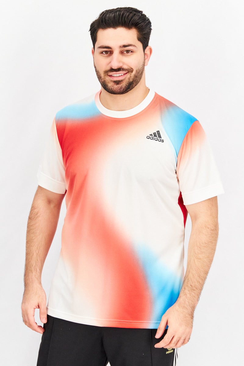 Adidas Men Sportswear Crew Neck Brand Short Sleeve Shirt, Red/White - Image 1