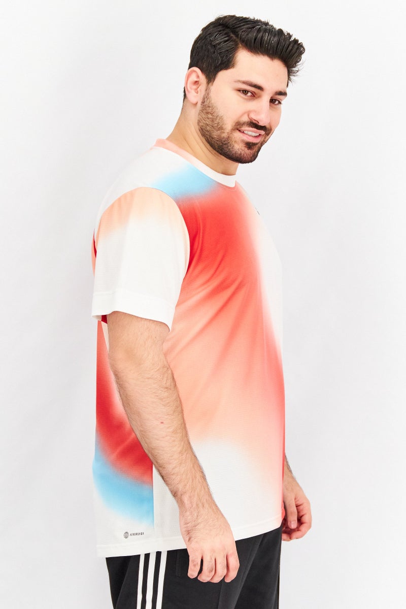 Adidas Men Sportswear Crew Neck Brand Short Sleeve Shirt, Red/White - Image 2