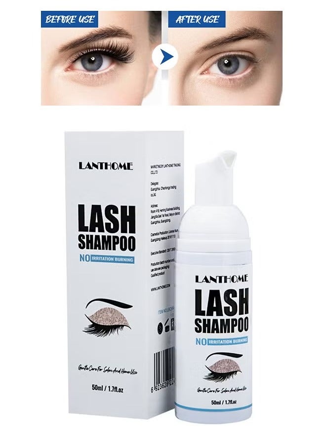لانثوم شامبو الرموش لتمديد الرموش 50 مل، مجموعة شامبو الرموش، منظف تمديد الرموش، منظف الرموش لتمديد الرموش مع فرشاة التنظيف وعصا الماسكارا للاستخدام في الصالون، العناية المنزلية - Image 1
