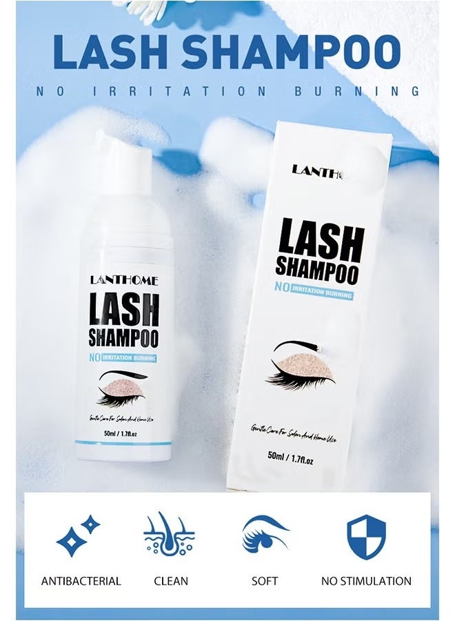 لانثوم شامبو الرموش لتمديد الرموش 50 مل، مجموعة شامبو الرموش، منظف تمديد الرموش، منظف الرموش لتمديد الرموش مع فرشاة التنظيف وعصا الماسكارا للاستخدام في الصالون، العناية المنزلية - Image 2