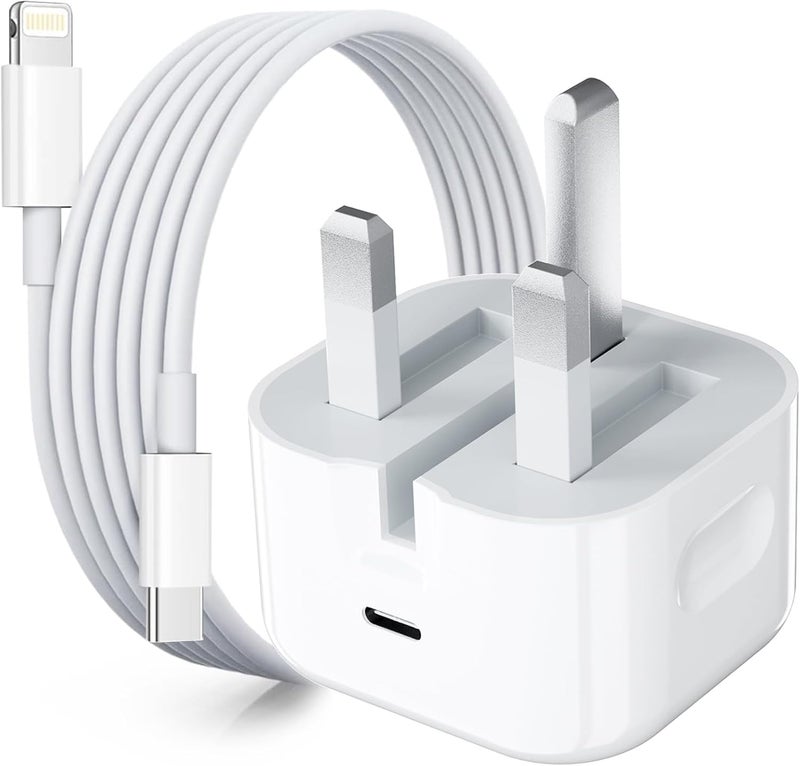 في اتش بي دبليو شاحن لأجهزة آيفون، قابل للشحن بسرعة 20 واط عبر منفذ USB-C وكابل Lightning بطول 2 متر، مناسب لأجهزة آيفون 14، 13، 12، 11 Pro Max، XR، XS، X، وأجهزة الآيباد. - Image 1