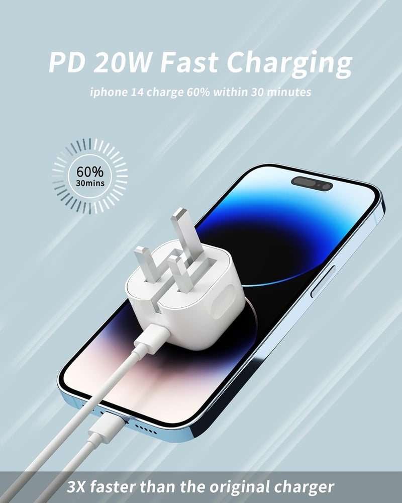 في اتش بي دبليو شاحن لأجهزة آيفون، قابل للشحن بسرعة 20 واط عبر منفذ USB-C وكابل Lightning بطول 2 متر، مناسب لأجهزة آيفون 14، 13، 12، 11 Pro Max، XR، XS، X، وأجهزة الآيباد. - Image 2