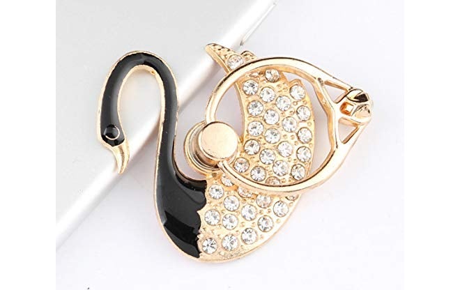 KolorFish Phone Ring Finger Grip, Luxury Universal Mobile Holder Stand, 3D Ring Finger Grip for Mobile Tablet (Swan Bling Black) - Image 1