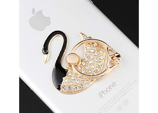 KolorFish Phone Ring Finger Grip, Luxury Universal Mobile Holder Stand, 3D Ring Finger Grip for Mobile Tablet (Swan Bling Black) - Image 2