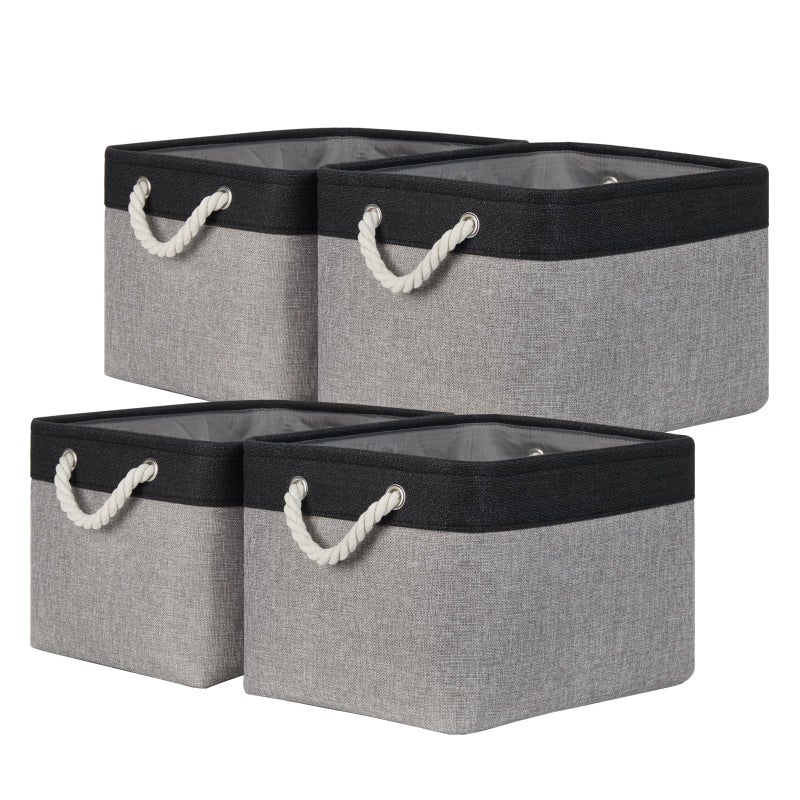 Temary Fabric Storage Baskets 4Pack Storage Bins Decorative Basket for Gift Clothes Bin with Rope Handle Rectangle Baskets for Storage BlanketsBlackGray15x11x95 inch - Image 2