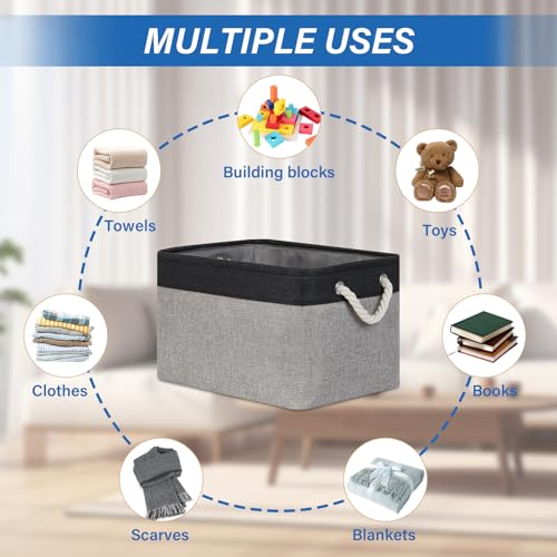 Temary Fabric Storage Baskets 4Pack Storage Bins Decorative Basket for Gift Clothes Bin with Rope Handle Rectangle Baskets for Storage BlanketsBlackGray15x11x95 inch - Image 3
