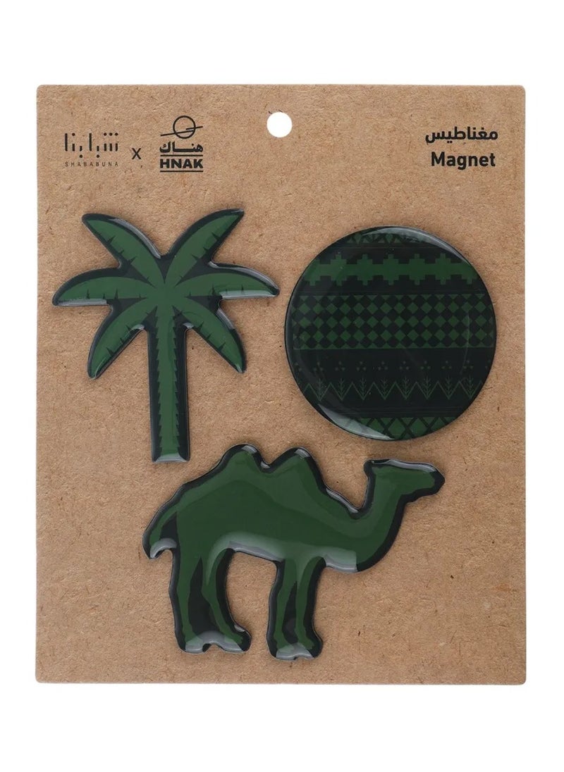 SHABABUNA x HNAK Fridge Magnet Set by Shababuna X Hnak, decorated with designs that reflect Saudi culture and inspired by Saudi landmarks | High Quality and Long Lasting | made in Saudi Arabia - 3 pieces - PCC-2  - Image 1