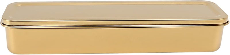 Stainless Steel Cutlery Tray Holder, Kitchen Chopstick Spoon Fork Storage Box with Lid and Drainer, Food Grade Organizer for Drawer or Countertop (Gold) - Image 1