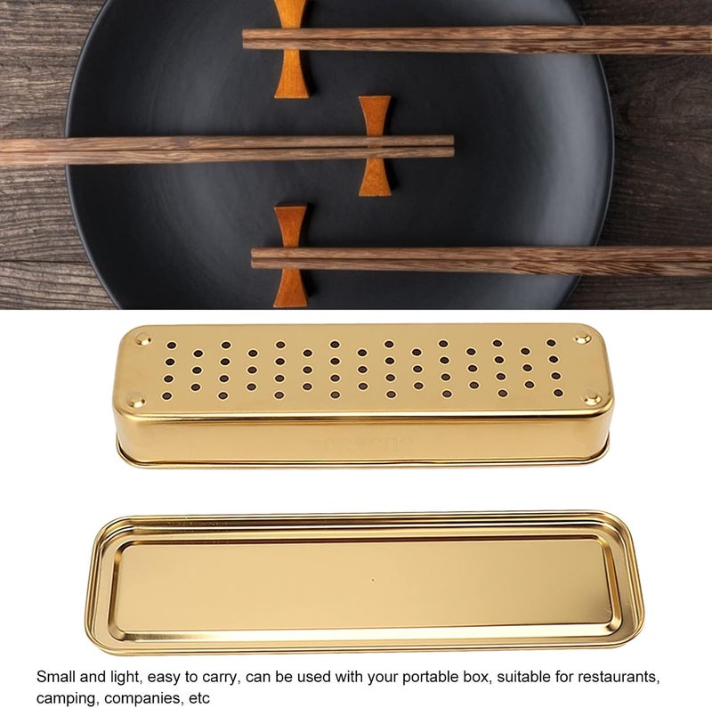 Stainless Steel Cutlery Tray Holder, Kitchen Chopstick Spoon Fork Storage Box with Lid and Drainer, Food Grade Organizer for Drawer or Countertop (Gold) - Image 3