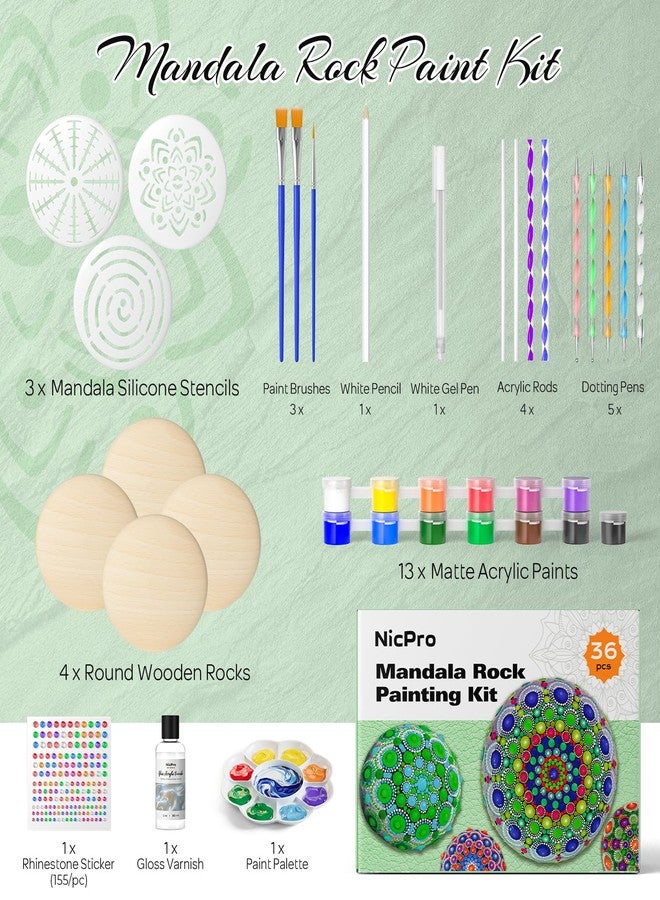 Nicpro Mandala Rock Painting Kit, Dot Arts and Craft Kit for Adults & Kids, Mandala Dotting Tools Kit, Large Wooden Rocks for Painting, DIY, Stencils, Acrylic Paints, Brushes, Dotting Tools for Rocks - Image 2