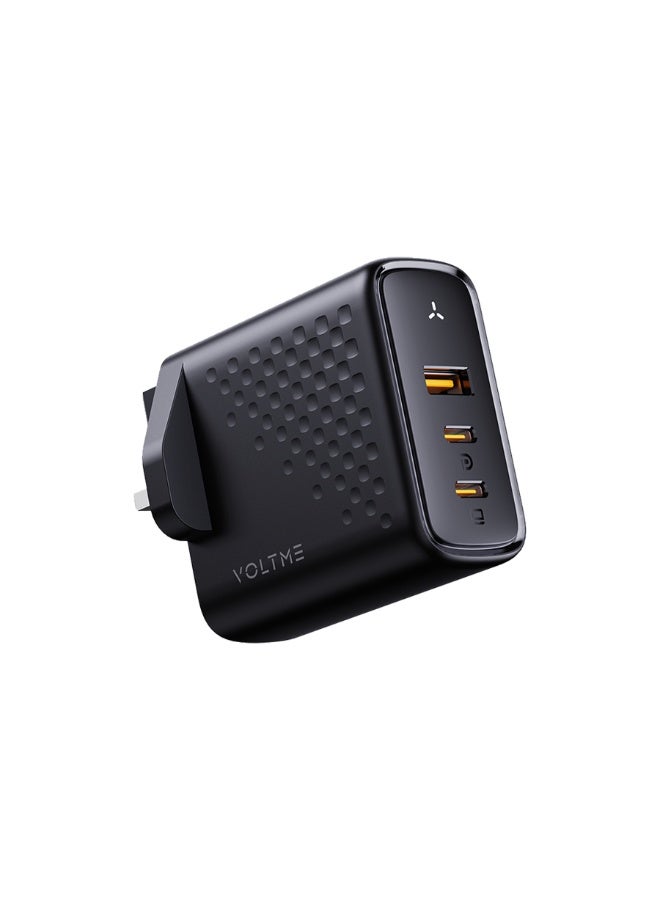 فولتمي شاحن جداري فولتمي ريفو بمنفذين USB-C ومنفذ USB وبقوة 100 واط - أسود - Image 1