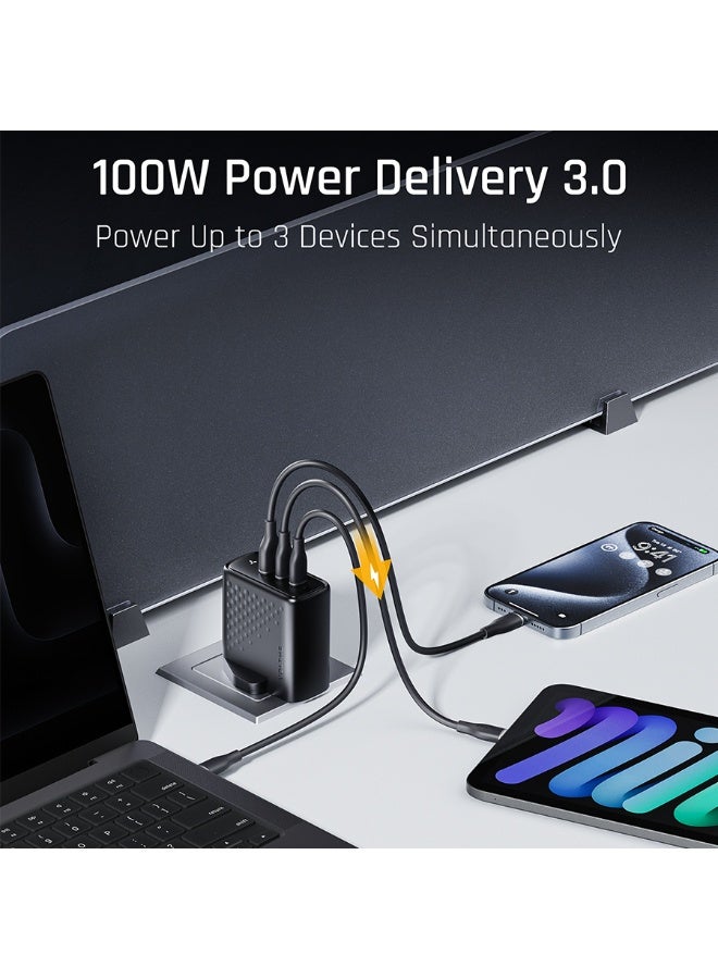 فولتمي شاحن جداري فولتمي ريفو بمنفذين USB-C ومنفذ USB وبقوة 100 واط - أسود - Image 2