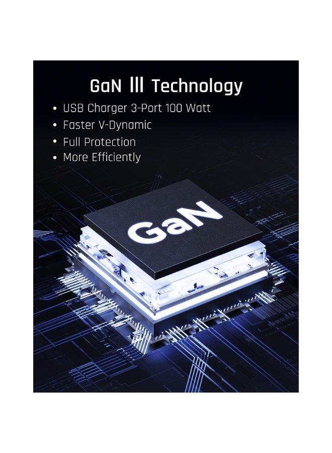 فولتمي شاحن جداري فولتمي ريفو بمنفذين USB-C ومنفذ USB وبقوة 100 واط - أسود - Image 5