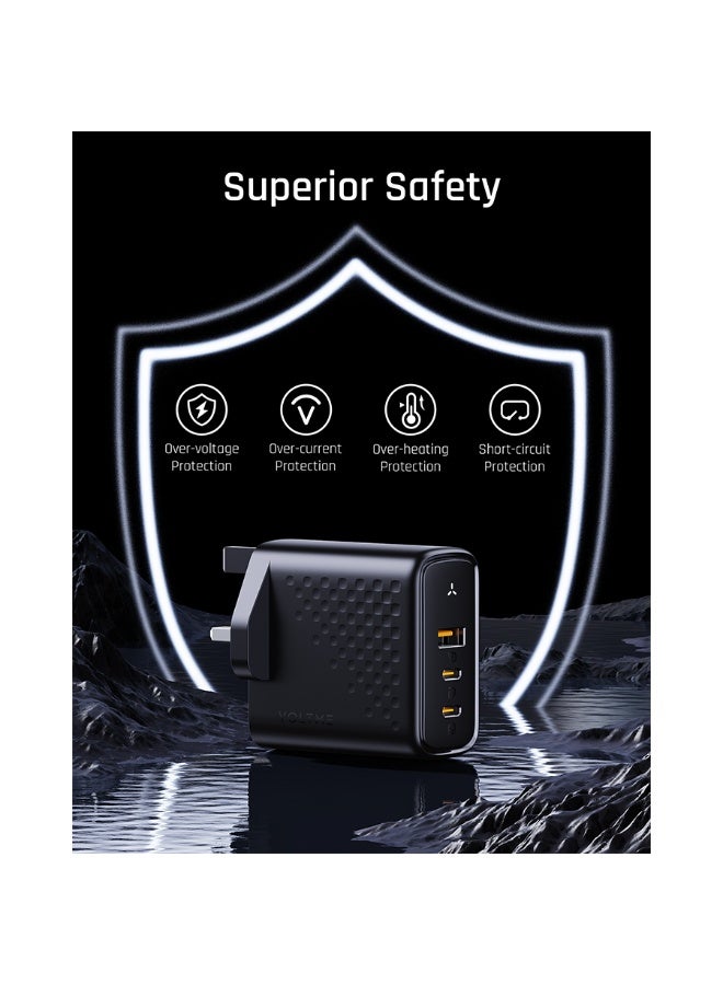 فولتمي شاحن جداري فولتمي ريفو بمنفذين USB-C ومنفذ USB وبقوة 100 واط - أسود - Image 4