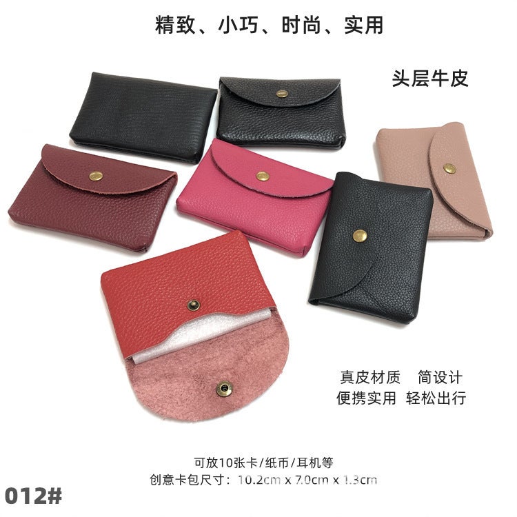 Mini Genuine Leather Snap Headphone Bag For Men, First-Layer Cowhide Business Card Bag, Women'S Coin Storage Bank Card Bag, Short Style - Image 2