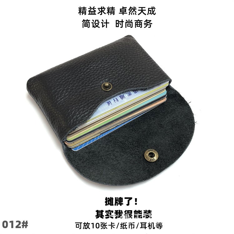 Mini Genuine Leather Snap Headphone Bag For Men, First-Layer Cowhide Business Card Bag, Women'S Coin Storage Bank Card Bag, Short Style - Image 3