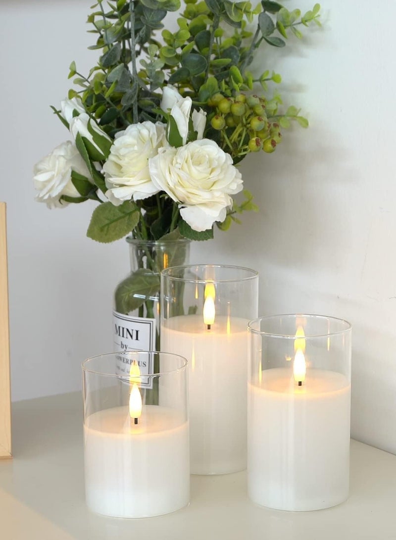 ELTRAZONE Set of 3 Glass Flameless Candles with Timer & Remote Control | Flickering LED Pillar Candles | Battery Powered for Holiday, Restaurant, and Home Decoration | Safe, Elegant Lighting with Realistic Flame Effect - Image 5