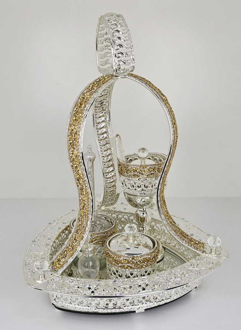 مجموعة موقد البخور هدية زفاف ديكور تصميم يدوي مبخرة مع زجاجة عطر فارغة صينية الرماد زهرة عتيقة تصميم لامع  مبخرة البخور من دمنهور