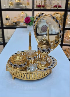 Damanhoor Bakhoor Burner Set Wedding Gift Decorative Handmade design Incense Burner with Perfume Bottle empty Golden Ash Tray Flower Antique Design Shiny and Golden Bakhoor Incense Burner Set By Damanhoor 