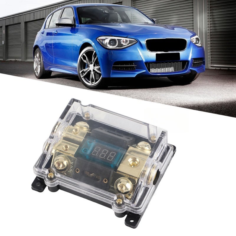 100A LED Digital Fuse Holder: Universal Fit 1 in 2 Out, Waterproof Dustproof, Gold-Plated Sturdy Construction - Voltage Display Fuse Protection for Car Audio Amplifiers & Auto Electrical Systems - Image 1