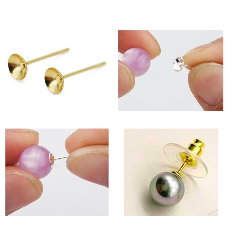 ST logo Cup Pad Blank Earring Pin Studs with Silicone Earring Backs Stopper for Jewelry Making Findings DIY Art & Craft (20 + 20 Pcs Combo Pack (Silver + Golden)) - Image 5