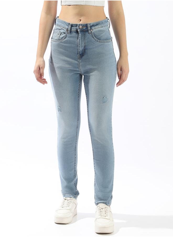 HIGH STAR Women's Indigo Cotton Blend Textured Full Skinny Fit Jeans  - Image 2